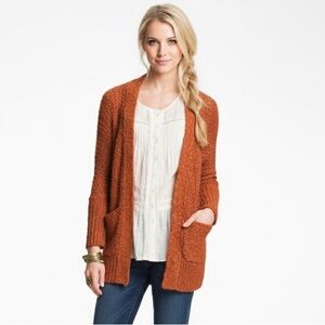 Free People Oh La La Cardigan Burnt Orange Chunky Knit Oversized Sweater Large